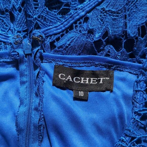 Cachet Sapphire Blue Lace Dress Large - Picture 9 of 14